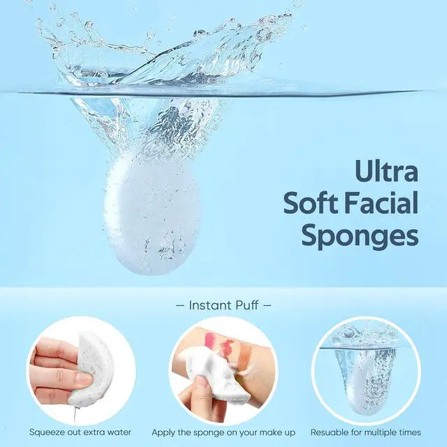 Alt view image 2 of 7 - 50-Count Compressed Facial Sponges, White Cellulose 100% Natural Cosmetic Spa Sponges for Facial Cleansing, Exfoliating Mask, Makeup Removal