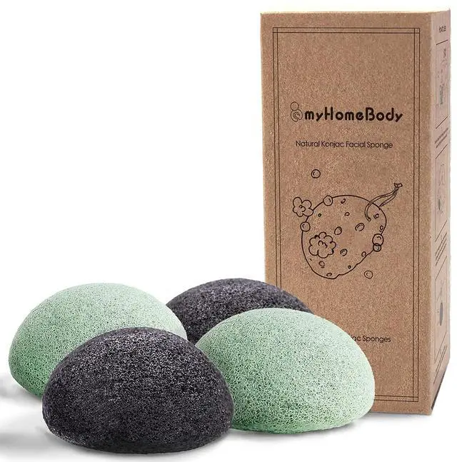 Main image of Natural Konjac Facial Sponges, Sage Green & Graphite Gray | Natural Konjac Sponge, Charcoal Face Sponge, Gentle Face Cleansing, Facial Exfoliation, With Aloe Vera and Activated Charcoal