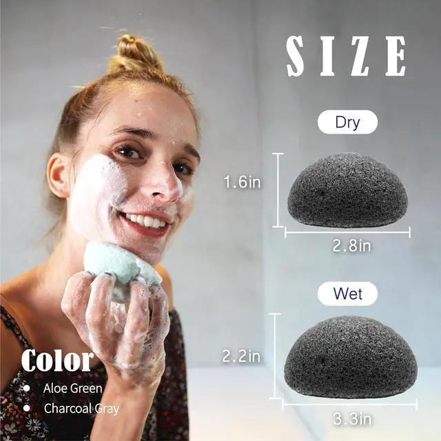 Alt view image 2 of 6 - Natural Konjac Facial Sponges, Sage Green & Graphite Gray | Natural Konjac Sponge, Charcoal Face Sponge, Gentle Face Cleansing, Facial Exfoliation, With Aloe Vera and Activated Charcoal