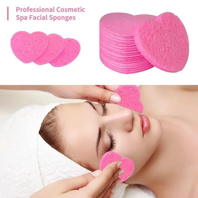 Alt view image 2 of 7 - 50-Count Compressed Facial Sponges, Spunspon 100% Natural Cellulose Face Sponge Daily Cosmetic Spa Sponges for Face Cleansing Makeup and Mask Removal, Exfoliating Skin Massage for Travel Home, Pink