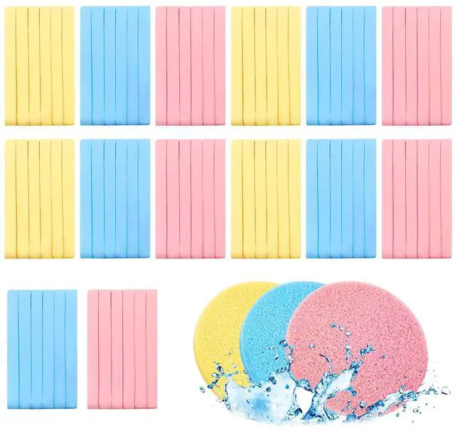 Main image of 240 Pcs Compressed Facial Sponge,Professional Makeup Removal Sponge,Round Face Cleaning Sponge for Spa,Exfoliating,Face Wash(Yellow,Pink,Blue)