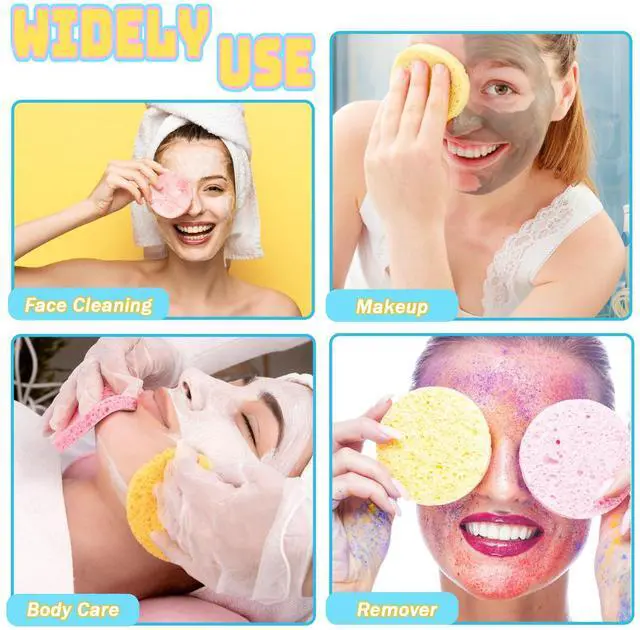 Alt view image 7 of 7 - 240 Pcs Compressed Facial Sponge,Professional Makeup Removal Sponge,Round Face Cleaning Sponge for Spa,Exfoliating,Face Wash(Yellow,Pink,Blue)