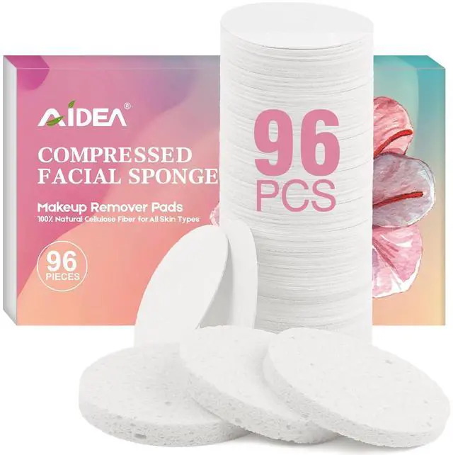 Main image of Compressed Facial Sponges 96Count, Face Sponges for Cleansing, White | Face Pads, Cellulose Cosmetic Makeup Sponge for Facial Cleansing, Exfoliating, Makeup Removal, Travel Essentials