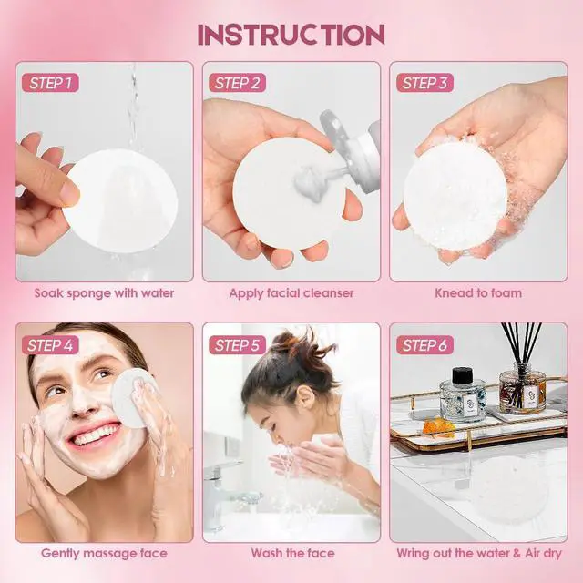 Alt view image 3 of 7 - Compressed Facial Sponges 96Count, Face Sponges for Cleansing, White | Face Pads, Cellulose Cosmetic Makeup Sponge for Facial Cleansing, Exfoliating, Makeup Removal, Travel Essentials