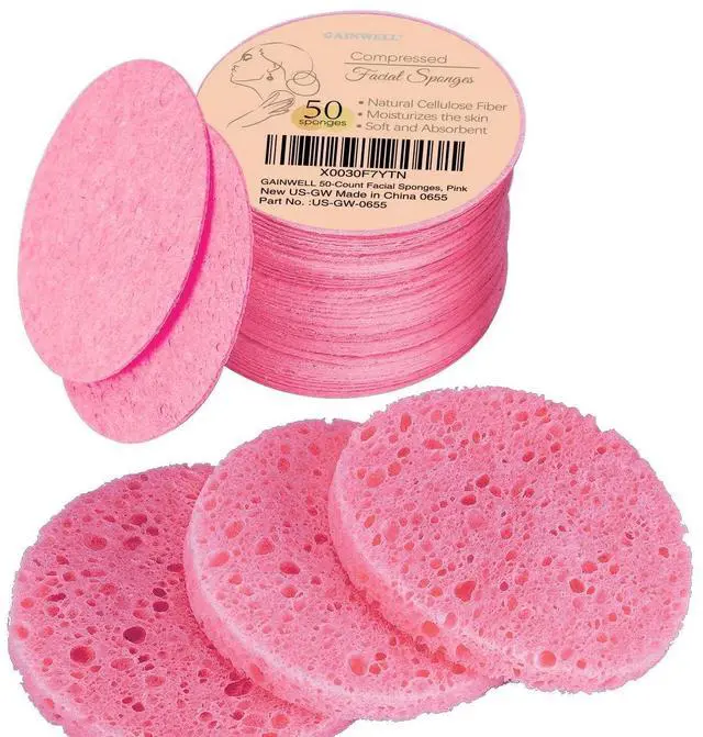 Main image of 50-Count Compressed Facial Sponge for Daily Facial Cleansing and Exfoliating, 100 Natural Cosmetic Spa Sponges for Makeup Remover, Reusable, Pink