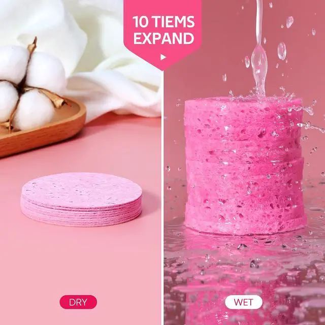 Alt view image 4 of 7 - 50-Count Compressed Facial Sponge for Daily Facial Cleansing and Exfoliating, 100 Natural Cosmetic Spa Sponges for Makeup Remover, Reusable, Pink