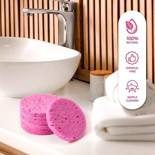 Alt view image 7 of 7 - 50-Count Compressed Facial Sponge for Daily Facial Cleansing and Exfoliating, 100 Natural Cosmetic Spa Sponges for Makeup Remover, Reusable, Pink