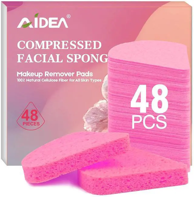 Main image of Compressed Facial Sponges-48Count, Disposable Face Sponges, Pink | Natural Cellulose Cosmetic Spa Sponges for Facial Cleansing, Exfoliating, Makeup Remover Pads, Travel Essentials