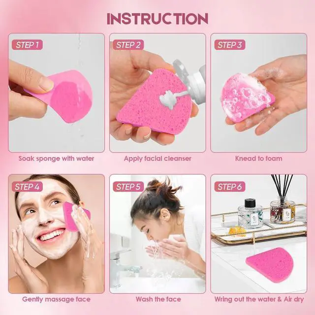 Alt view image 3 of 7 - Compressed Facial Sponges-48Count, Disposable Face Sponges, Pink | Natural Cellulose Cosmetic Spa Sponges for Facial Cleansing, Exfoliating, Makeup Remover Pads, Travel Essentials