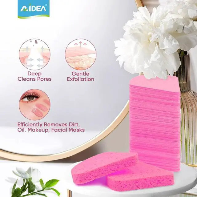 Alt view image 7 of 7 - Compressed Facial Sponges-48Count, Disposable Face Sponges, Pink | Natural Cellulose Cosmetic Spa Sponges for Facial Cleansing, Exfoliating, Makeup Remover Pads, Travel Essentials