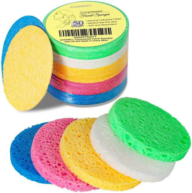 Main image of 50-Colored Natural Compressed Facial Sponges, for Facial Cleansing, Reusable & Eco-Friendly, 50 PCS