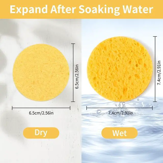 Alt view image 3 of 7 - 100-Count Compressed Facial Sponges, Yellow | Natural Cosmetic Spa Sponges, Facial Cleansing, Slight Exfoliating Mask, Makeup Remover, Travel Face Sponges