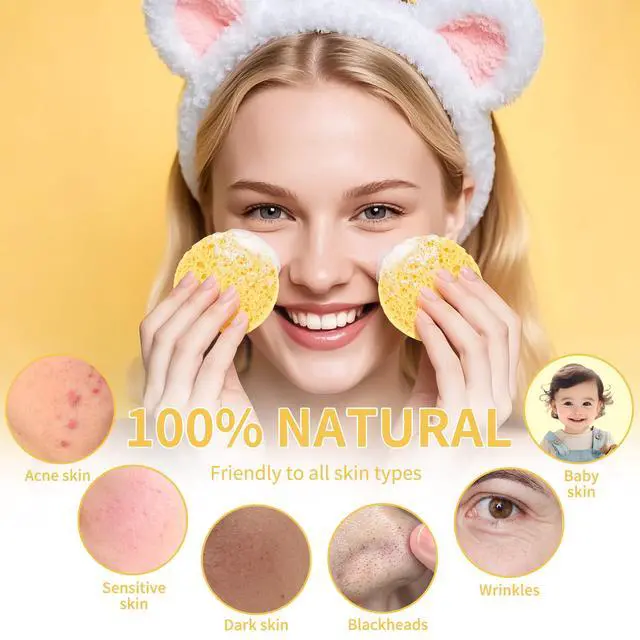 Alt view image 5 of 7 - 100-Count Compressed Facial Sponges, Yellow | Natural Cosmetic Spa Sponges, Facial Cleansing, Slight Exfoliating Mask, Makeup Remover, Travel Face Sponges