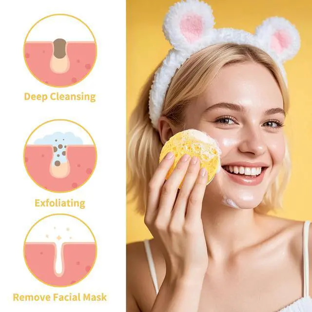 Alt view image 6 of 7 - 100-Count Compressed Facial Sponges, Yellow | Natural Cosmetic Spa Sponges, Facial Cleansing, Slight Exfoliating Mask, Makeup Remover, Travel Face Sponges