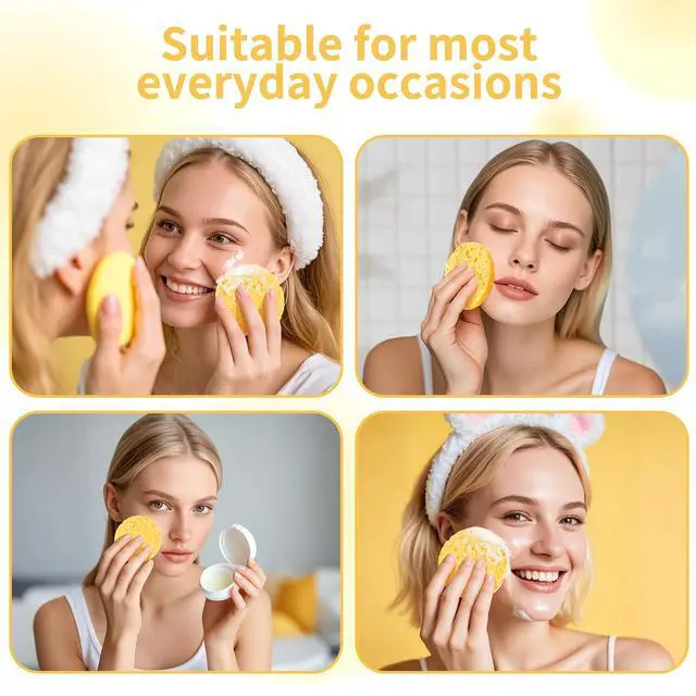 Alt view image 7 of 7 - 100-Count Compressed Facial Sponges, Yellow | Natural Cosmetic Spa Sponges, Facial Cleansing, Slight Exfoliating Mask, Makeup Remover, Travel Face Sponges