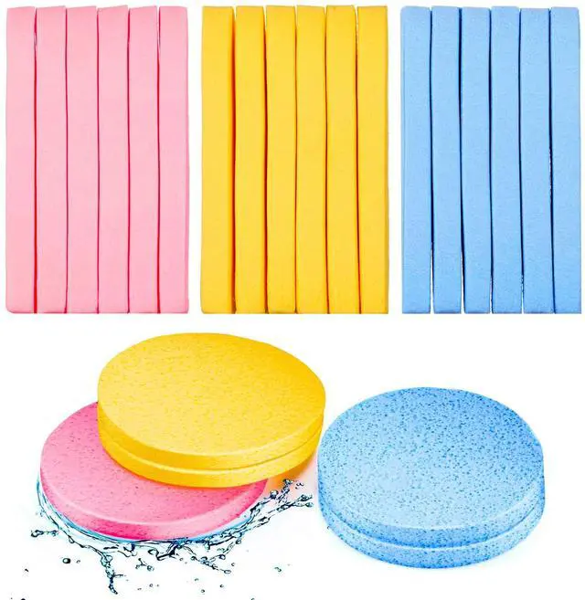 Main image of 120 Pcs Compressed Facial Cleansing Sponges,Pink, Yellow, Blue | For Estheticians Makeup Removal Exfoliating, Face Wash Pads Expand When Wet, Spa Deep Cleansing Supplies Reusable