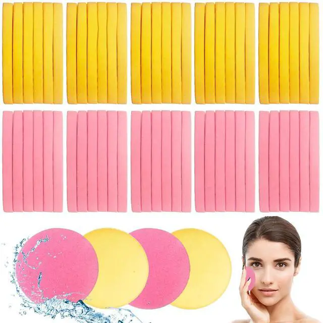 Main image of 120 Pcs Facial Sponge Compressed,Face Cleansing Sponge Makeup Removal Sponge Pad,Exfoliating Wash Round Sponge for Women,Girls(Pink,Yellow)