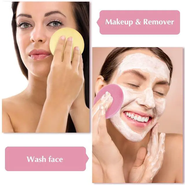 Alt view image 7 of 7 - 120 Pcs Facial Sponge Compressed,Face Cleansing Sponge Makeup Removal Sponge Pad,Exfoliating Wash Round Sponge for Women,Girls(Pink,Yellow)