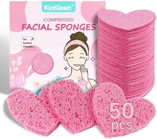 Main image of 50-Count Compressed Cellulose Heart Shape Facial Sponges,Pink | | Natural Cosmetic Spa Sponges for Facial Cleansing | Exfoliating | Makeup Mask Removal | Reusable | Skin Massage