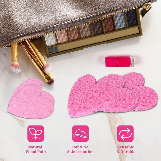 Alt view image 4 of 6 - 50-Count Compressed Cellulose Heart Shape Facial Sponges,Pink | | Natural Cosmetic Spa Sponges for Facial Cleansing | Exfoliating | Makeup Mask Removal | Reusable | Skin Massage