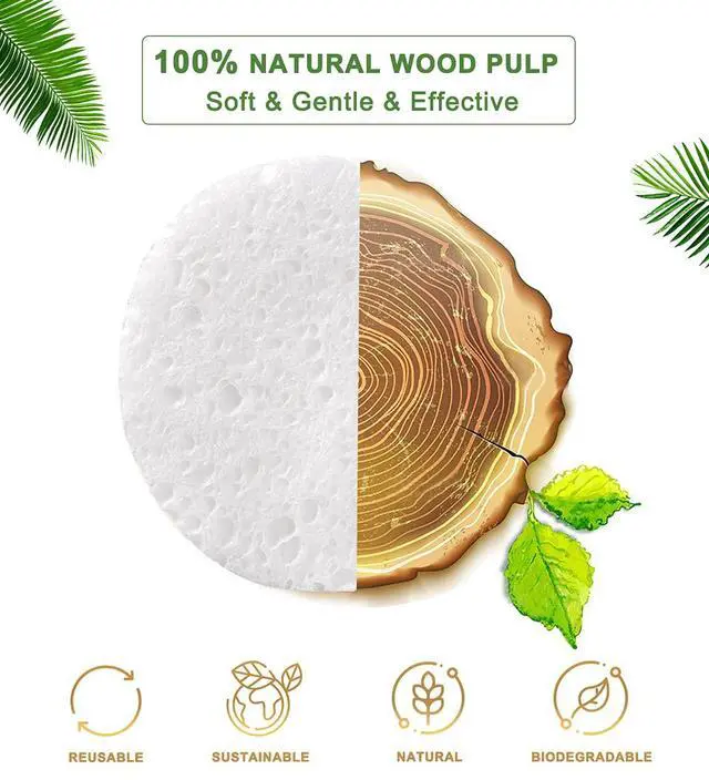 Alt view image 2 of 6 - 50-Count Compressed Facial Sponges for Daily Face Cleansing, White | 100% Natural Reusable Spa Cosmetic Sponges, Exfoliating Face Scrubbers, Makeup Remover, Travel Essentials, 2.9" Dia. x 0.32"