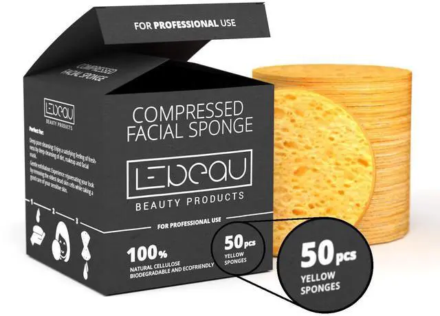 Main image of Compressed Facial Sponges, Face Sponges for Cleansing, 100% Natural Cellulose Facial Sponge, Professional Spa Quality Face Sponge (50 Counts, Yellow)