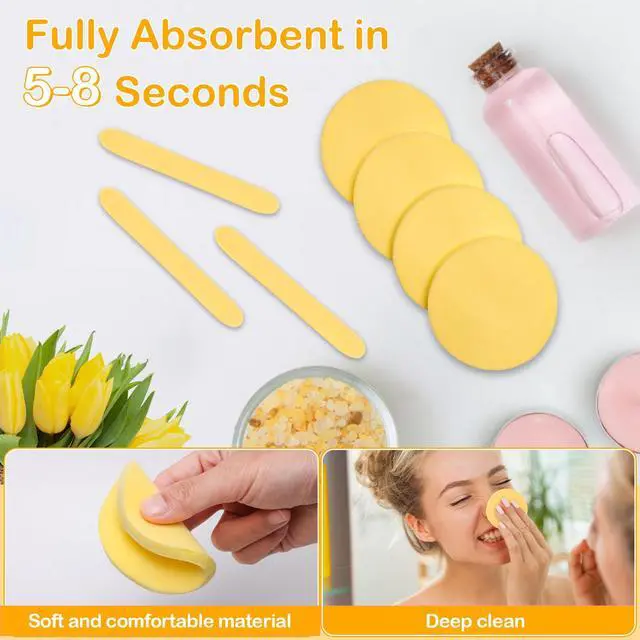 Alt view image 4 of 6 - 120P Yellow Compressed Facial Sponges, Cleansing Estheticians Sponge | 120 Yellow Round Face Sponges, Expands In Water, Soft and Safe For Face Cleansing, Makeup Removal, Exfoliating, Lotion Use