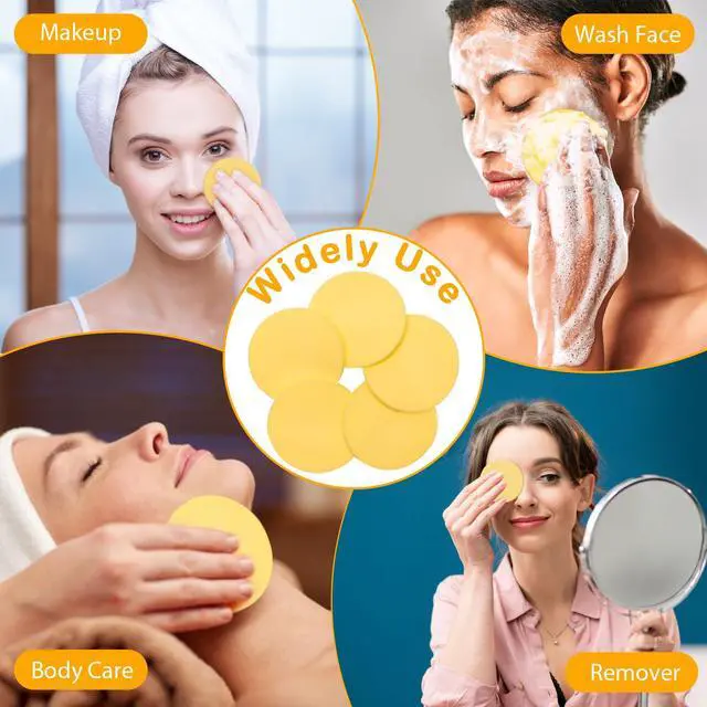 Alt view image 6 of 6 - 120P Yellow Compressed Facial Sponges, Cleansing Estheticians Sponge | 120 Yellow Round Face Sponges, Expands In Water, Soft and Safe For Face Cleansing, Makeup Removal, Exfoliating, Lotion Use