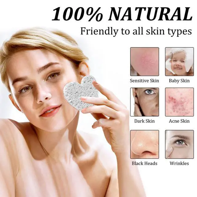 Alt view image 2 of 6 - 60-Count Kickleen Compressed Cellulose Heart Shape Facial Sponges,White | 100% Natural Cosmetic Spa Sponges for Facial Cleansing | Exfoliating | Makeup and Mask Removal | Reusable |Skin Massage