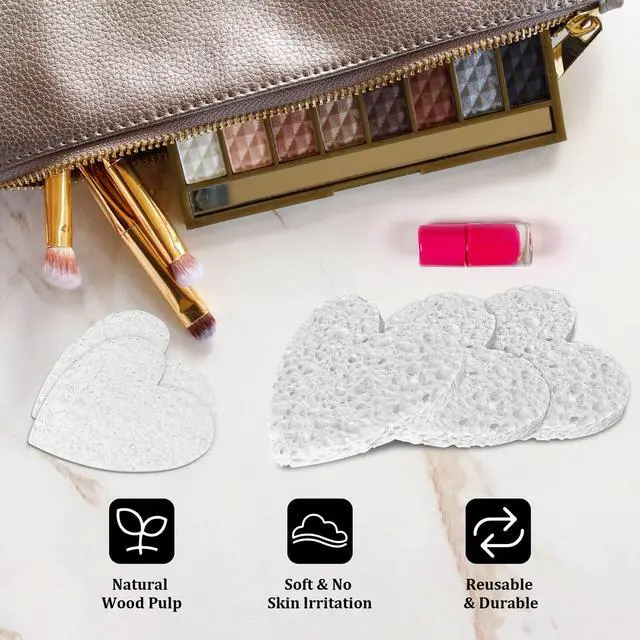 Alt view image 5 of 6 - 60-Count Kickleen Compressed Cellulose Heart Shape Facial Sponges,White | 100% Natural Cosmetic Spa Sponges for Facial Cleansing | Exfoliating | Makeup and Mask Removal | Reusable |Skin Massage