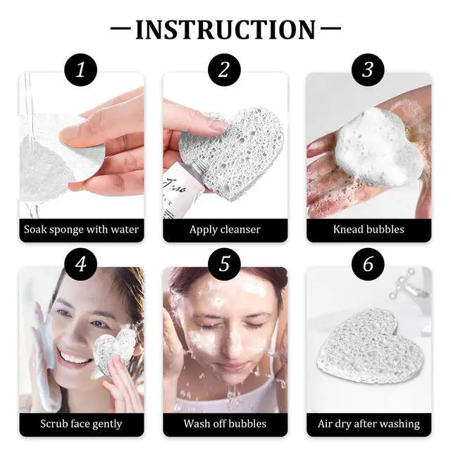 Alt view image 6 of 6 - 60-Count Kickleen Compressed Cellulose Heart Shape Facial Sponges,White | 100% Natural Cosmetic Spa Sponges for Facial Cleansing | Exfoliating | Makeup and Mask Removal | Reusable |Skin Massage