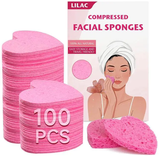Main image of 100 Count Compressed Facial Sponges 100% Natural Cellulose Eco-Friendly Makeup Sponges for Gentle Cleansing, Exfoliating & Stubborn Makeup Removal Travel for Women (pink)