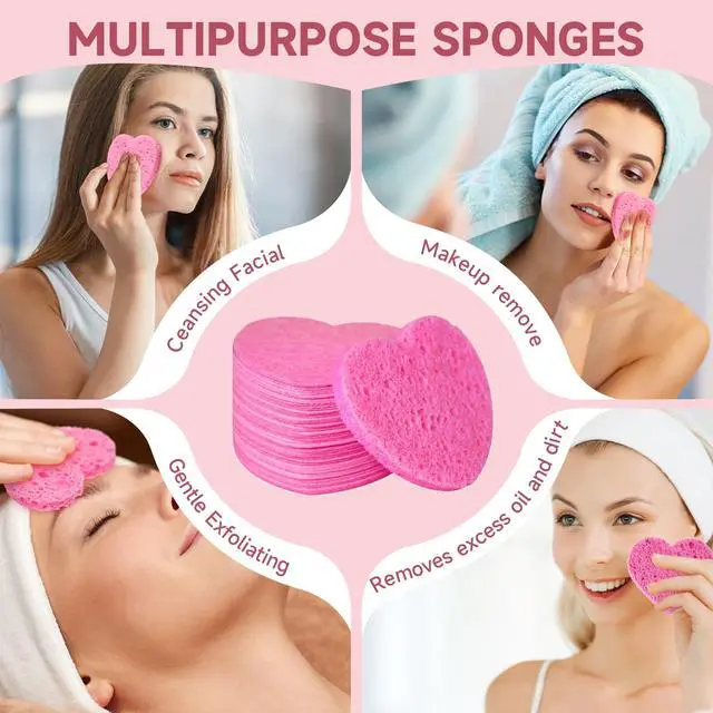 Alt view image 4 of 7 - 100 Count Compressed Facial Sponges 100% Natural Cellulose Eco-Friendly Makeup Sponges for Gentle Cleansing, Exfoliating & Stubborn Makeup Removal Travel for Women (pink)