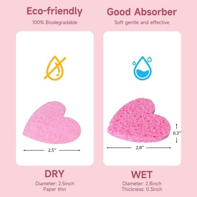 Alt view image 5 of 7 - 100 Count Compressed Facial Sponges 100% Natural Cellulose Eco-Friendly Makeup Sponges for Gentle Cleansing, Exfoliating & Stubborn Makeup Removal Travel for Women (pink)