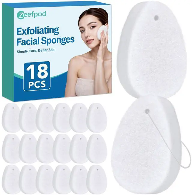 Main image of Exfoliating Facial Sponge, 18 Pack Tear Drop Face Scrubber for Deep Cleansing & Makeup Removal, Reusable Face Exfoliator Pads for Blackheads & Dead Skin, Quick-Dry Hanging Design for Daily Use