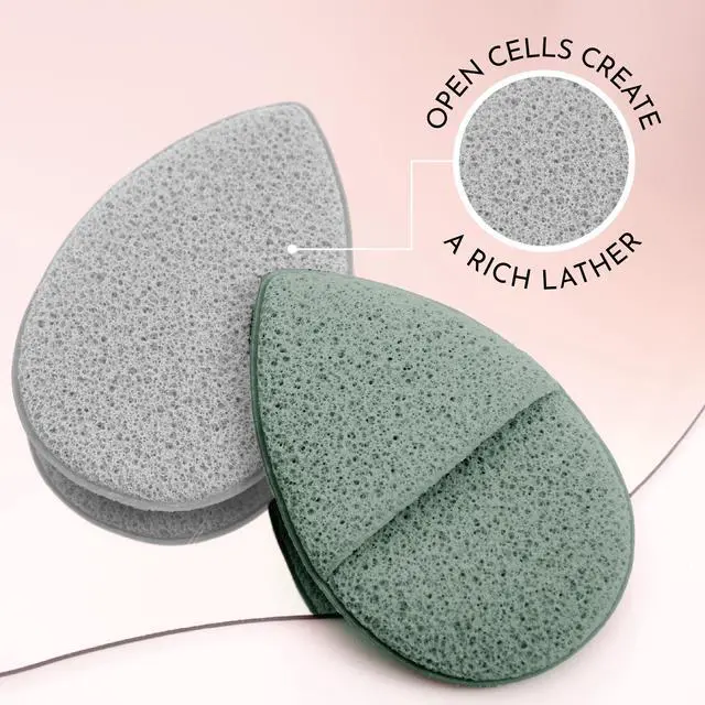 Alt view image 5 of 6 - Face Scrubber, 2 Pack, 2.6" x 3.9", Grey and Sage | Teardrop Shape Face Sponge, Exfoliation Pad, Makeup Remover, Reusable