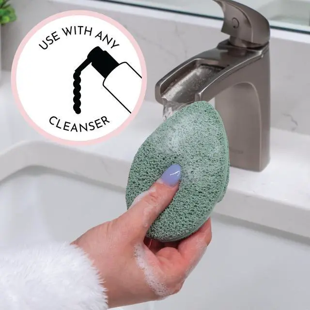 Alt view image 4 of 6 - Face Scrubber, 2 Pack, 2.6" x 3.9", Grey and Sage | Teardrop Shape Face Sponge, Exfoliation Pad, Makeup Remover, Reusable