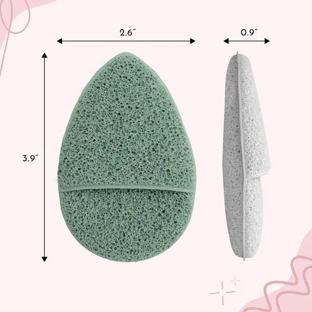 Alt view image 6 of 6 - Face Scrubber, 2 Pack, 2.6" x 3.9", Grey and Sage | Teardrop Shape Face Sponge, Exfoliation Pad, Makeup Remover, Reusable