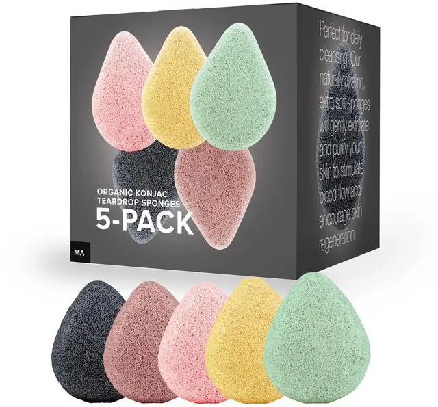 Main image of Konjac Exfoliating Organic Facial Sponge Set | Gentle Daily face Scrub/Skincare | Safe for Oily, Dry, Combination or Sensitive Skin | Charcoal, Turmeric, French Green, Red & Pink Clay