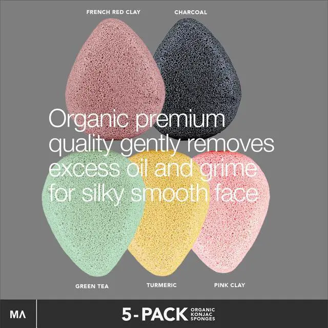 Alt view image 3 of 5 - Konjac Exfoliating Organic Facial Sponge Set | Gentle Daily face Scrub/Skincare | Safe for Oily, Dry, Combination or Sensitive Skin | Charcoal, Turmeric, French Green, Red & Pink Clay