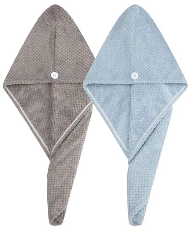 Alt view image 2 of 6 - 2 Pack Absorbent Microfiber Hair Towel Wrap,Anti-frizz Hair Drying Towel with Button to Dry Hair Quickly,25.6X9.8 inch (Gray&Blue)