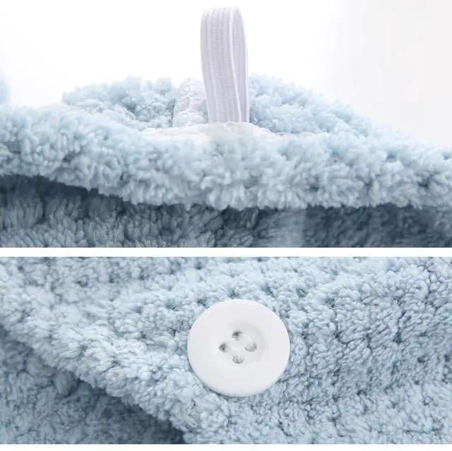 Alt view image 4 of 6 - 2 Pack Absorbent Microfiber Hair Towel Wrap,Anti-frizz Hair Drying Towel with Button to Dry Hair Quickly,25.6X9.8 inch (Gray&Blue)
