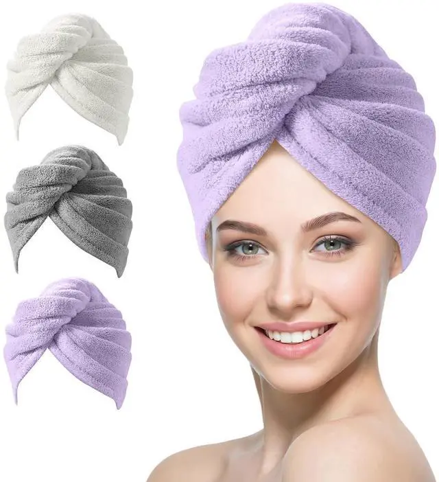 Main image of Larger Microfiber Hair Towel Wrap for Women, Purple, 30" X 10.2" | 10"X26", Anti Hair Frizz, Fast Drying & No Dripping, Secure Fit with Durable Button, Large Size for Long Short Curly Hair