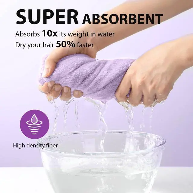 Alt view image 2 of 7 - Larger Microfiber Hair Towel Wrap for Women, Purple, 30" X 10.2" | 10"X26", Anti Hair Frizz, Fast Drying & No Dripping, Secure Fit with Durable Button, Large Size for Long Short Curly Hair