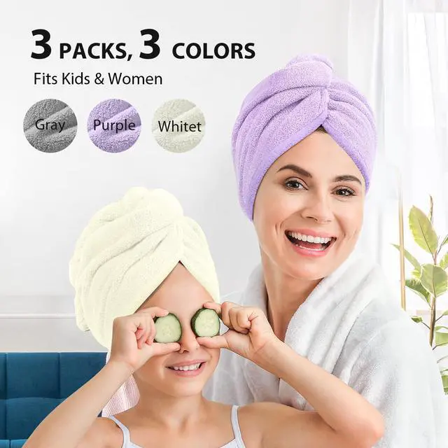 Alt view image 5 of 7 - Larger Microfiber Hair Towel Wrap for Women, Purple, 30" X 10.2" | 10"X26", Anti Hair Frizz, Fast Drying & No Dripping, Secure Fit with Durable Button, Large Size for Long Short Curly Hair