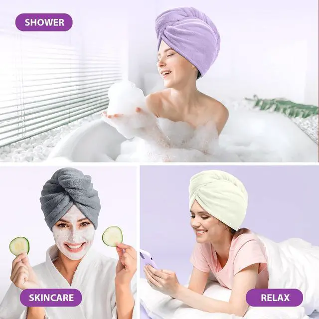 Alt view image 7 of 7 - Larger Microfiber Hair Towel Wrap for Women, Purple, 30" X 10.2" | 10"X26", Anti Hair Frizz, Fast Drying & No Dripping, Secure Fit with Durable Button, Large Size for Long Short Curly Hair
