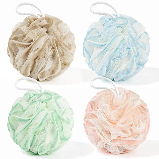 Main image of Loofah Sponge 4 Pack, Exfoliating Body Scrubber for Shower, Soft Bath Sponges with Hanging Loop, 60G Gentle Loofah for Women Men (Pastel Colors)
