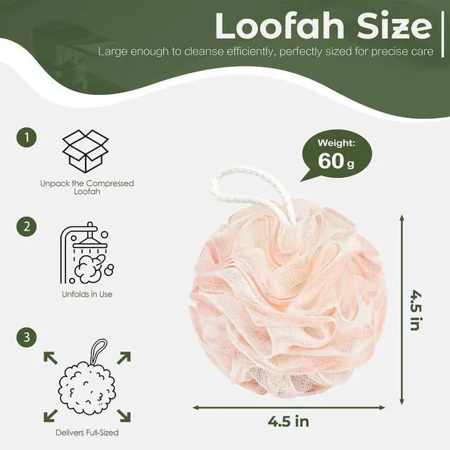 Alt view image 2 of 7 - Loofah Sponge 4 Pack, Exfoliating Body Scrubber for Shower, Soft Bath Sponges with Hanging Loop, 60G Gentle Loofah for Women Men (Pastel Colors)
