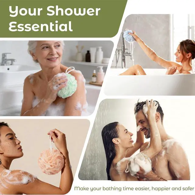 Alt view image 7 of 7 - Loofah Sponge 4 Pack, Exfoliating Body Scrubber for Shower, Soft Bath Sponges with Hanging Loop, 60G Gentle Loofah for Women Men (Pastel Colors)
