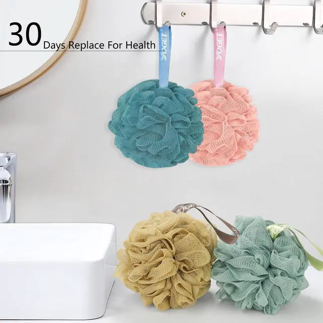 Alt view image 6 of 7 - 4 Pack Shower Loofah Sponge, 60G Bath Loofa Exfoliating Body Scrubber | Lots of Lather Loofa, Bath Sponges for Shower, Quick-Dry, All Skin Body Wash Luffa For Men Women, Soothe Skin 4 Color